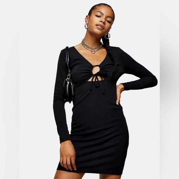 Top shop black long sleeve key hole dress with bow size 8 - Picture 1 of 5